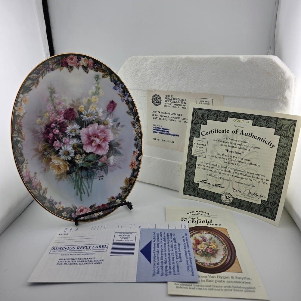 Lena Liu Precious Floral Cameos Bradford Exchange Plate with COA‎ Display